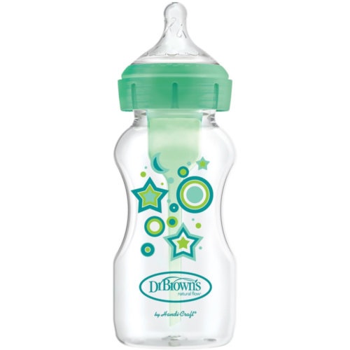 Biberon tetina silicona boca ancha dr brown´s natural flow options+ 1 unidad 270 ml verde estrellas 