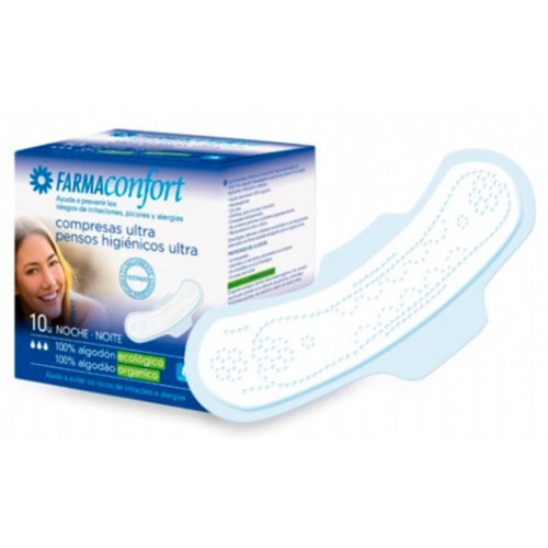 Compresas ultrafinas 100% algodon farmaconfort noche alas 10 unidades - farmaconfort
