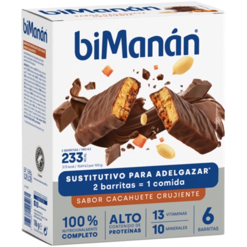 Bimanan sustitutivo  6 barritas 186 g sabor cacahuete crujiente