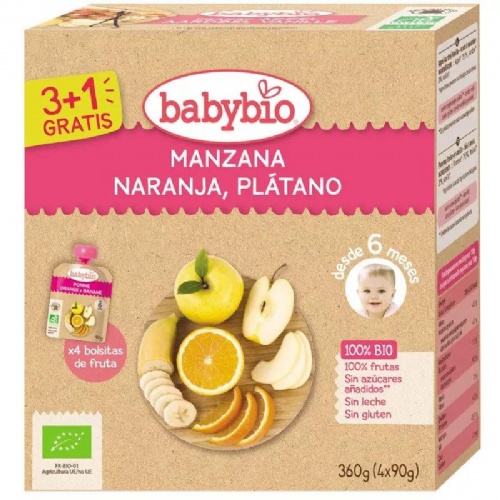 Babybio pouche manzana naranja platano bio 4x90 gr