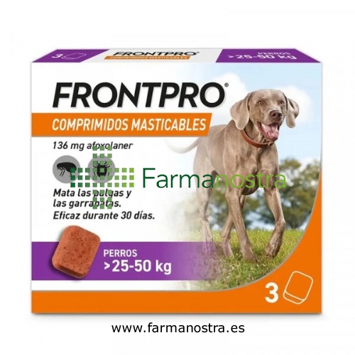 FRONTPRO 136 mg COMPRIMIDOS MASTICABLES PARA PERROS > 25-50 kg