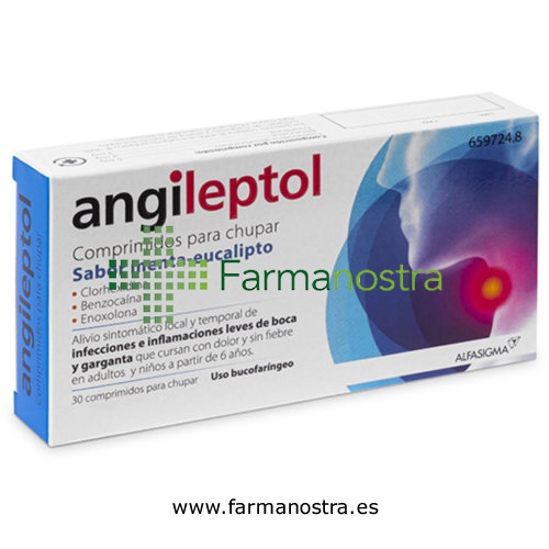 ANGILEPTOL COMPRIMIDOS PARA CHUPAR SABOR MENTA-EUCALIPTO, 30 comprimidos