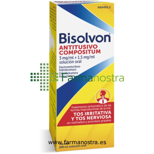 BISOLVON ANTITUSIVO COMPOSITUM 3 mg/ml + 1,5 mg/ml SOLUCION ORAL , 1 frasco de 200 ml