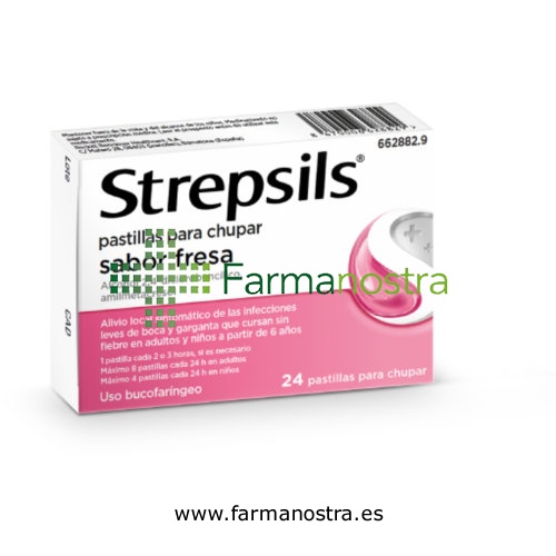 STREPSILS PASTILLAS PARA CHUPAR SABOR FRESA, 24 pastillas