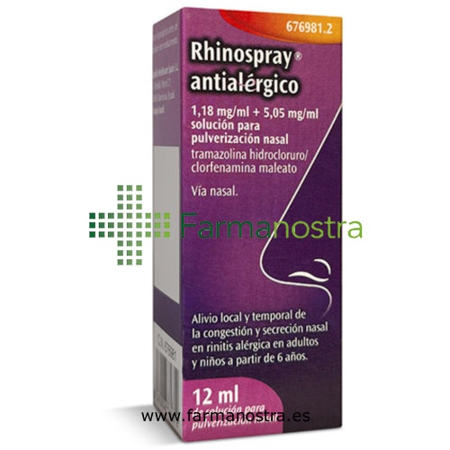 RHINOSPRAY ANTIALERGICO 1,18 MG/ML + 5,05 MG/ML SOLUCION PARA PULVERIZACION NASAL, 1 envase pulveriz