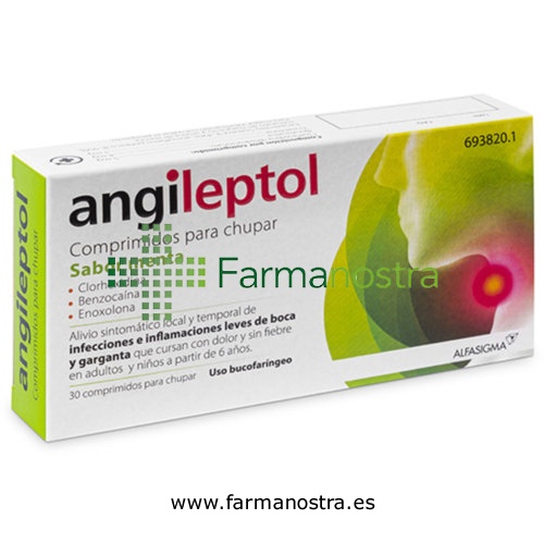 ANGILEPTOL COMPRIMIDOS PARA CHUPAR SABOR MENTA, 30 comprimidos
