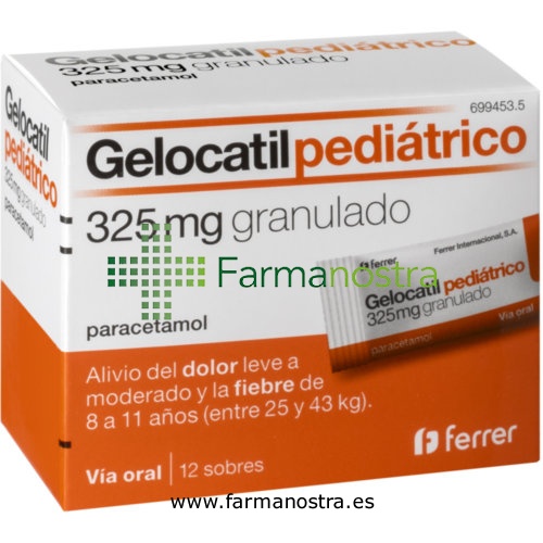 GELOCATIL PEDIATRICO 325 mg granulado , 12 sobres