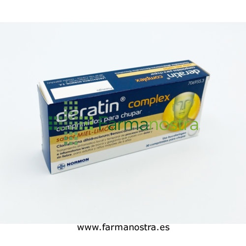 DERATIN COMPLEX COMPRIMIDOS PARA CHUPAR SABOR MIEL-LIMON , 30 comprimidos (Blister aluminio/PVC)