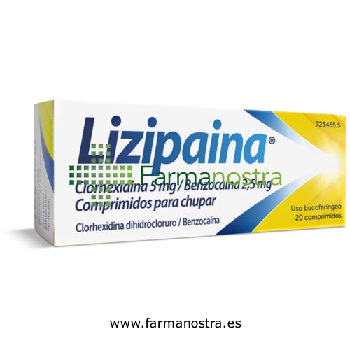 LIZIPAINA CLORHEXIDINA 5 MG/BENZOCAINA 2,5 MG COMPRIMIDOS PARA CHUPAR ,20 comprimidos