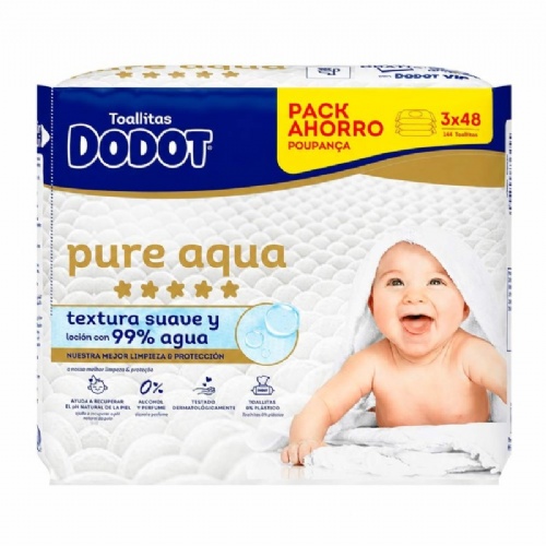Dodot aqua pure toallitas humedas para bebes  3 envases 48 unidades plastic free pack promocional