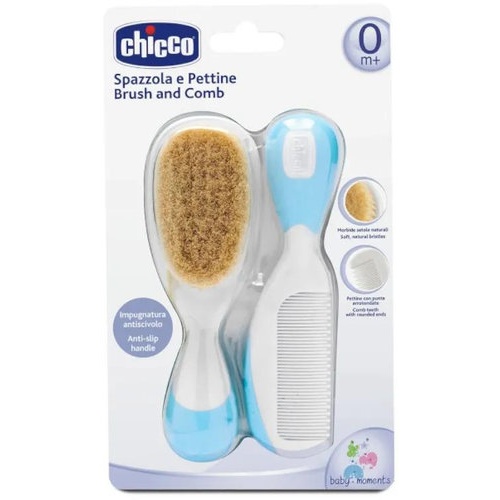 Cepillo y peine infantil chicco pelo natural azul - chicco pelo natural
