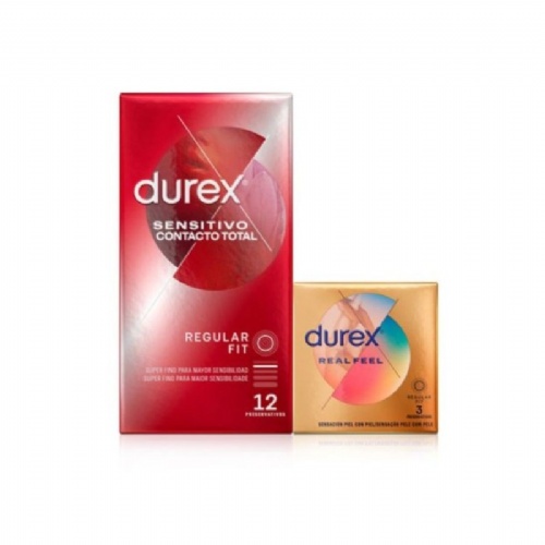 Durex sensitivo contacto total+ durex real feel preservativos 12 unidades + 3 unidades promocion - p