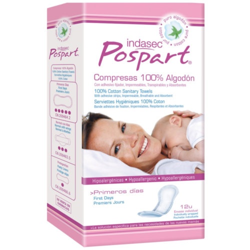 INDASEC PRIMEROS DIAS ALGODON compresas higienicas femeninas posparto (12 u)