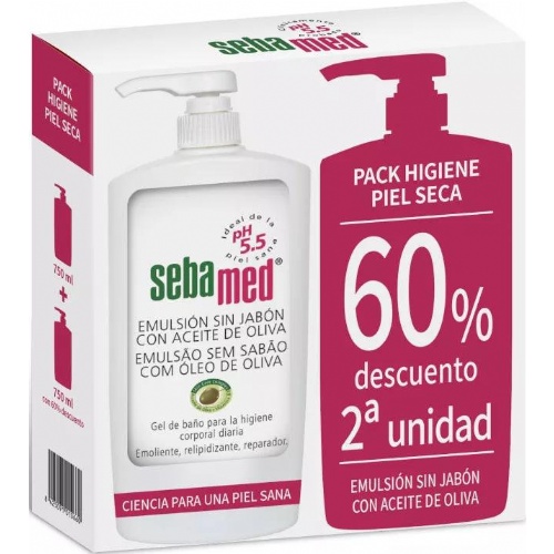 Sebamed emulsion sin jabon con aceite de oliva  2 envases 750 ml pack 60% promocion