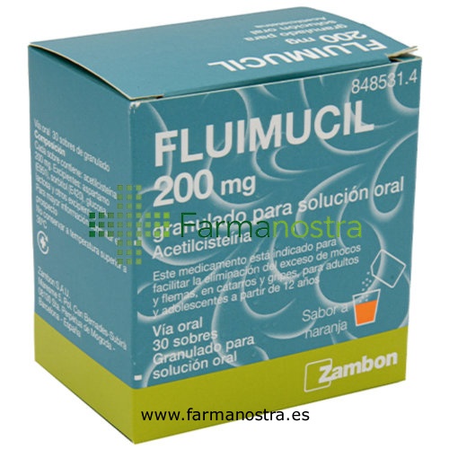 FLUIMUCIL 200 mg GRANULADO PARA SOLUCION ORAL , 30 sobres