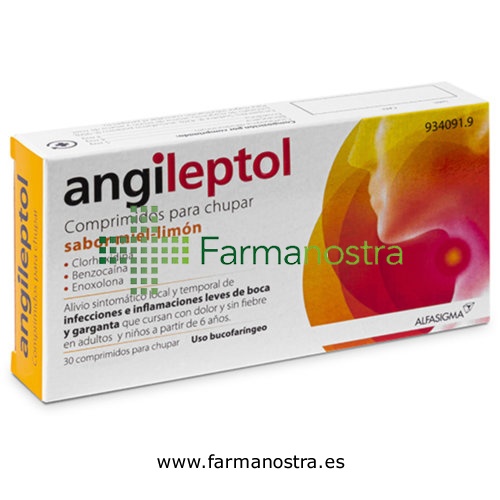 ANGILEPTOL COMPRIMIDOS PARA CHUPAR SABOR MIEL-LIMÓN, 30 comprimidos