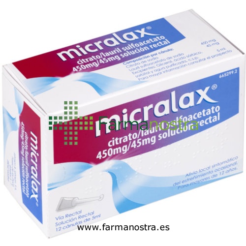 MICRALAX CITRATO/LAURIL SULFOACETATO 450 mg/45 mg solucion rectal , 4 enemas