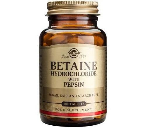Solgar betaine clorhidr con peps 100 comp