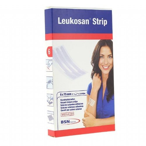 SUTURA CUTANEA ESTERIL leukosan strip (tira 75 mm x 6 mm 6 tiras)