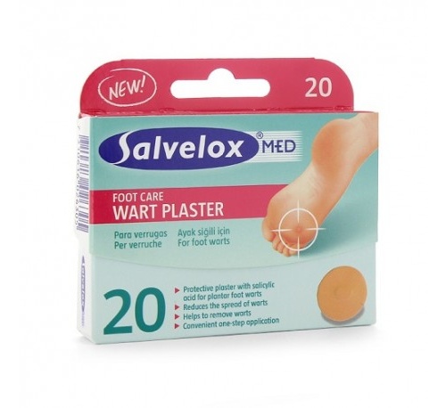 APOSITO ADHESIVO CON SALICILICO salvelox med wart plaster verrugas (20 apositos)