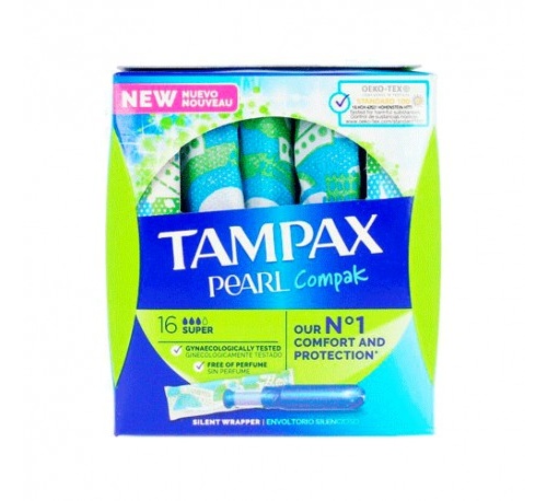 Tampax compak pearl tampon 100%algodon (super 16 u)