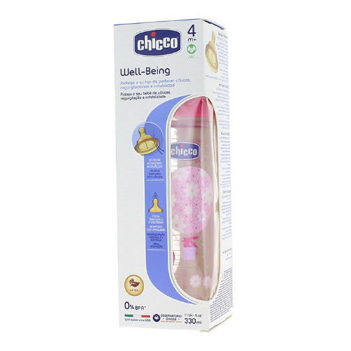 CHICCO FLUJO RAPIDO biberon pp t caucho (4m+ 330 ml rosa)