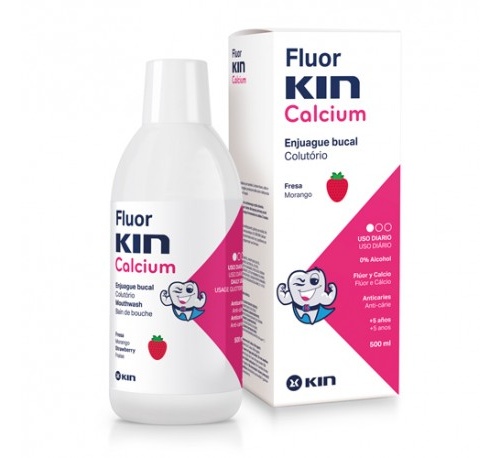 fluor kin calcio enjuague bucal (fresa 500 ml)